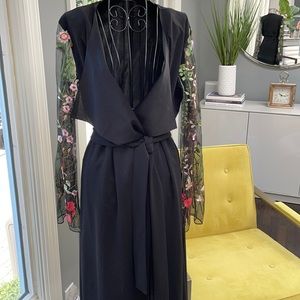 Shein black duster with sheer embroidered flower sleeves